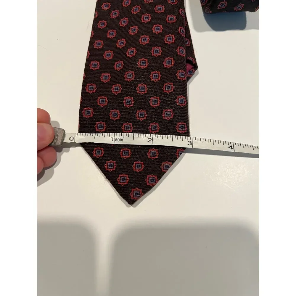 Vintage Filene's Boston Traders Silk Necktie Brown Pink Purple Geometric JL